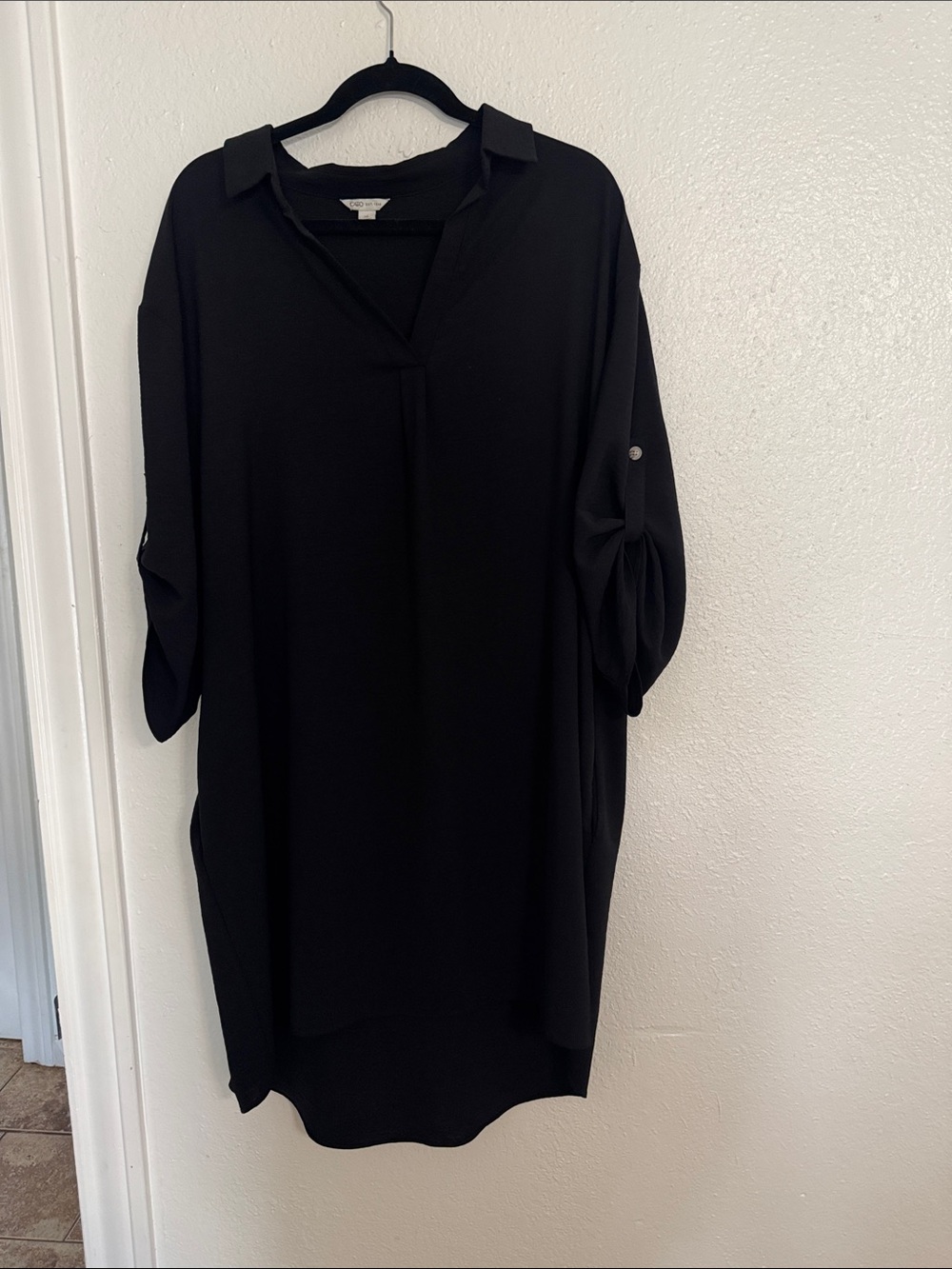 Cato Black V-Neck Collared Tunic Dress